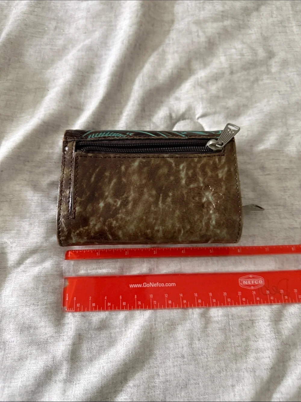 Patricia Nash Turquoise Tooled Leather Tri-Fold Wallet with Silver Bar